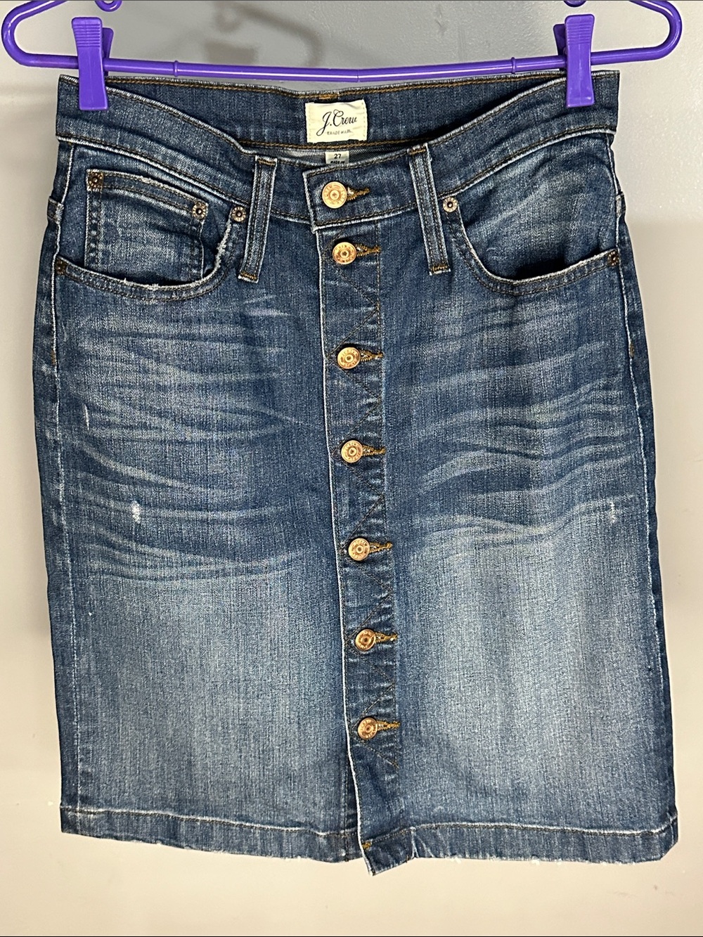 J. Crew Blue Denim Button-Front Pencil Skirt